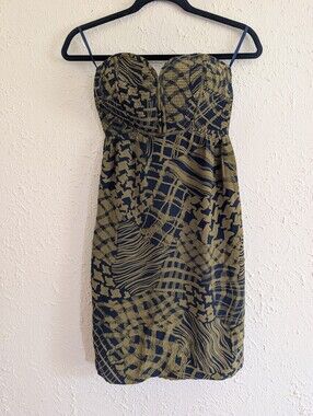 Strapless Patterned Olive & Black Dress